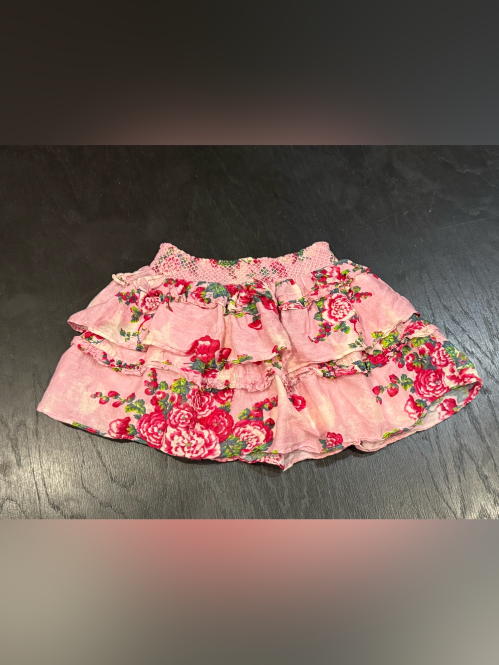 LoveShackFancy Pink Floral Tiered Ruffle Skirt